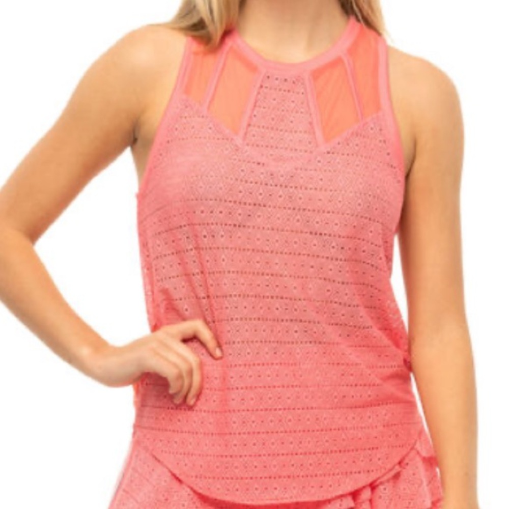 NEW Coral Sleeveless Eyelet Top
